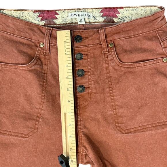 Frye and Co Harper Mid Rise Crop Flare Burnt Orange Button Fly Jeans size 10 - Picture 7 of 11
